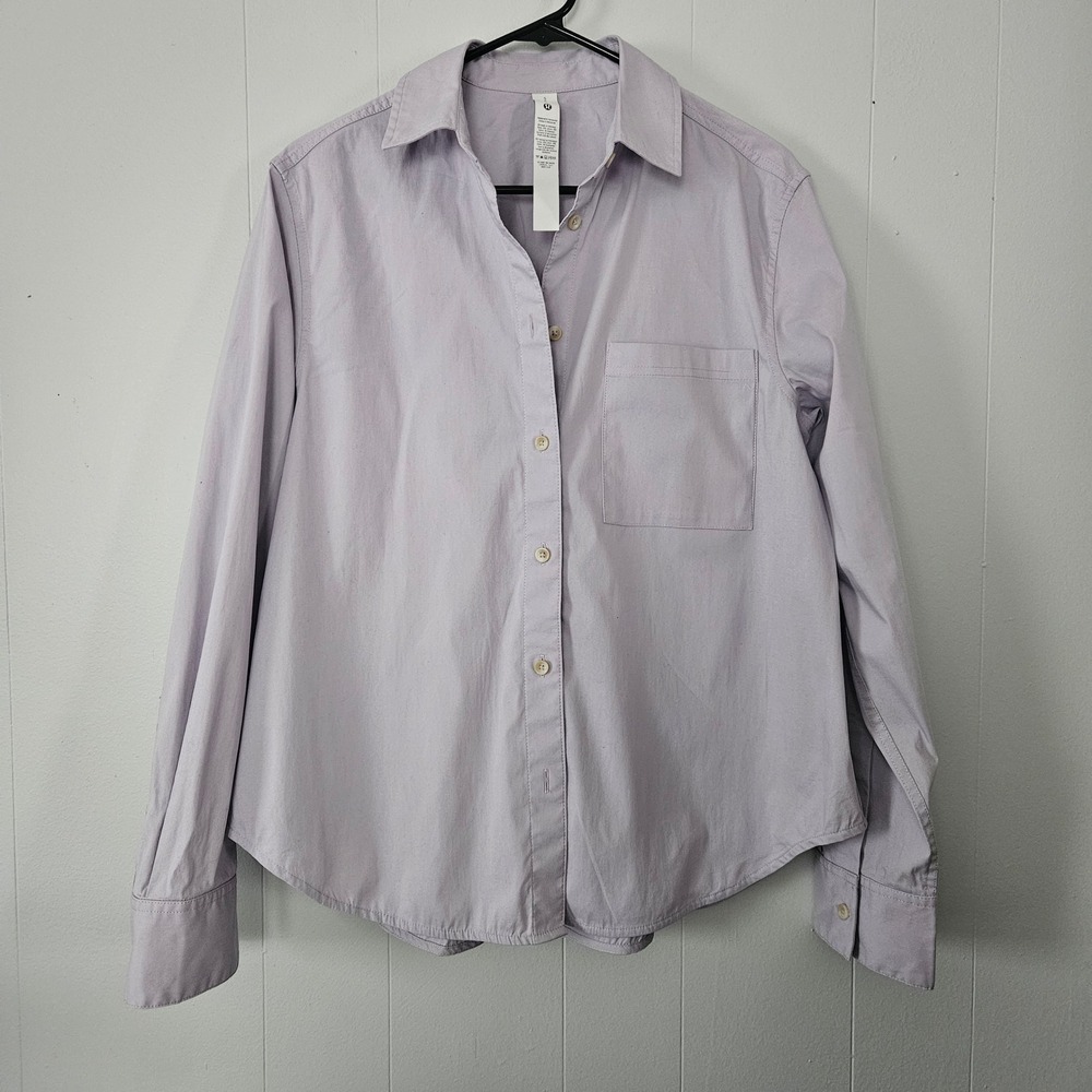 Lululemon Relaxed Fit Poplin Cotton Blend Button Down Shirt Lavender Small